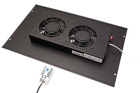 Ventilační jednotka, 2x ventilátor, 230V, s termostatem, do rámu, černá