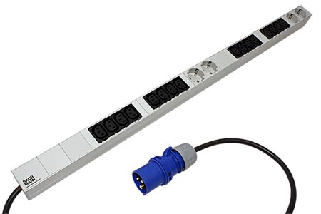 Vertikální napájecí panel 16x IEC320 C13, 4x CEE 7/3, 3m, vidlice IEC 60309 16A, alu (800.2335)