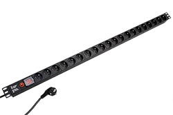 Vertikální napájecí panel, 20x zásuvka CZ, jistič, vypínač, černý, 1,8m