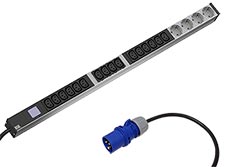 Vertikální napájecí panel BN0500, 16x C13, 4x zásuvka DE, lokální měření /fáze, 3m, IEC 60309 16A (800.2396)