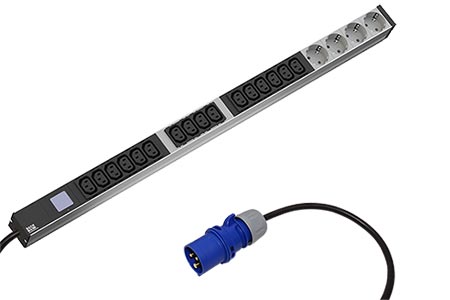Vertikální napájecí panel BN0500, 16x IEC 320 C13, 4x zásuvka DE, 3m, vidlice IEC 60309 16A, měření (800.2396)