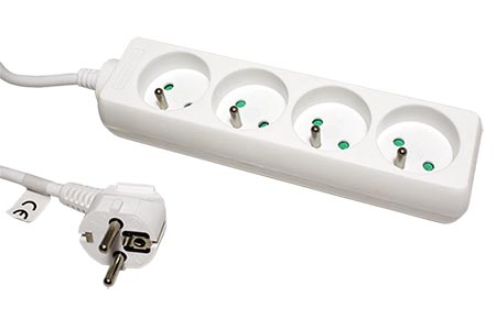 Vícenásobná zásuvka 230V/10A, 4x zásuvka CZ, CEE 7/7(M) - 4x 7/5(F), bílá, 3m