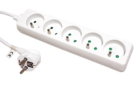 Vícenásobná zásuvka 230V/10A, 5x zásuvka CZ, CEE 7/7(M) - 5x 7/5(F), bílá, 10m