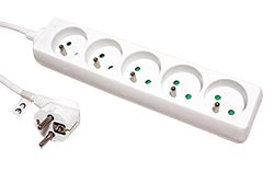 Vícenásobná zásuvka 230V/10A, 5x zásuvka CZ, CEE 7/7(M) - 5x 7/5(F), bílá, 10m