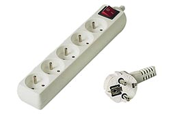 Vícenásobná zásuvka 230V/10A, 5x zásuvka CZ, CEE 7/7(M) - 5x 7/5(F), vypínač, bílý, 3m