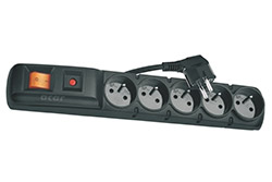 Vícenásobná zásuvka 230V/10A, 5x zásuvka CZ, CEE 7/7(M) - 5x 7/5(F), vypínač, přepěťová ochrana, 3m