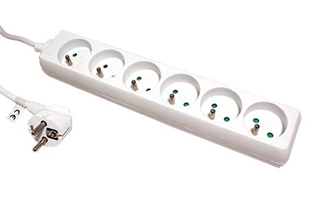 Vícenásobná zásuvka 230V/10A, 6x zásuvka CZ, CEE 7/7(M) - 6x 7/5(F), bílá, 5m