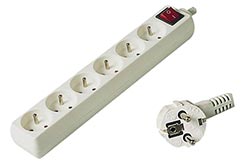 Vícenásobná zásuvka 230V/10A, 6x zásuvka CZ, CEE 7/7(M) - 6x 7/5(F), vypínač, bílá, 7m