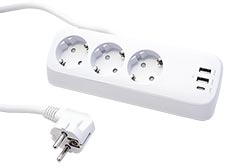 Vícenásobná zásuvka 230V/16A, 3x zásuvka DE, zdroj 32W (2x USB A + C), bílá, držák na stůl, 1,5m