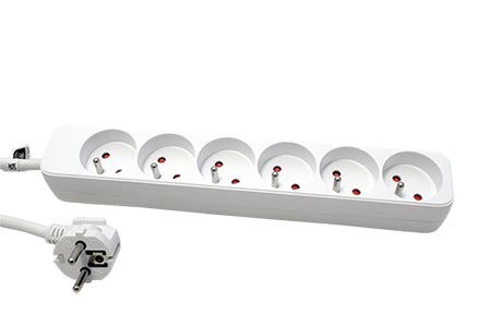 Vícenásobná zásuvka 230V/16A, 6x zásuvka CZ, CEE 7/7(M) - 6x 7/5(F), bílá, 3m