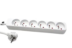 Vícenásobná zásuvka 230V/16A, 6x zásuvka CZ, CEE 7/7(M) - 6x 7/5(F), bílá, 3m
