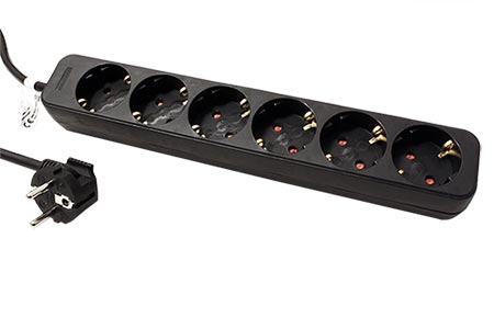 Vícenásobná zásuvka 230V/16A, 6x zásuvka DE, CEE 7/7(M) - 6x 7/3(F), černá, 3m