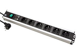 Vícenásobná zásuvka 230V/16A, 6x zásuvka DE, vypínač, přepěťová ochrana, 2m (300.011)