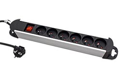 Vícenásobná zásuvka 230V/16A, CEE 7/7(M) - 6x zásuvka CZ, vypínač, alu, 3m