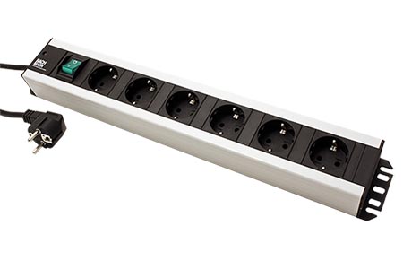 Vícenásobná zásuvka 230V, 6x zásuvka DE, vypínač, 2m (300.003)