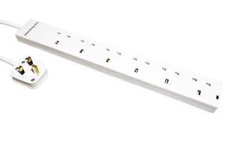 Vícenásobná zásuvka 230V, UK - 6x UK, BS1363 (typ G), 2m, bílá