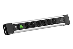 Vícenásobná zásuvka CONNECTUS, CEE7/7 - 6x zásuvka CZ, vypínač, zdroj 45W (2x USB C), 2m, šedá (BM0022773)