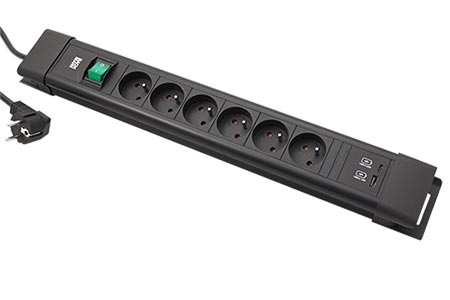 Vícenásobná zásuvka CONNECTUS, CEE7/7 - 6x zásuvka CZ, zdroj USB A + C, vypínač, 2m, černá (BM005941)