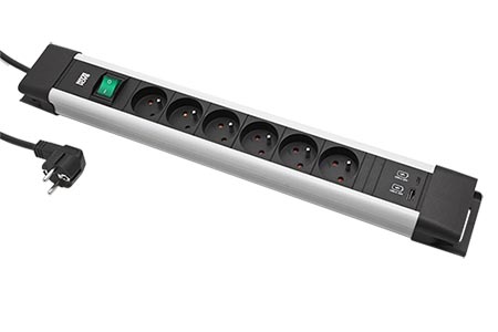 Vícenásobná zásuvka CONNECTUS, CEE7/7 - 6x zásuvka CZ, zdroj USB A + C, vypínač, 2m, šedá (BM005939)