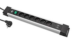 Vícenásobná zásuvka CONNECTUS, CEE7/7 - 6x zásuvka CZ, zdroj USB A + C, vypínač, 2m, šedá (BM005939)
