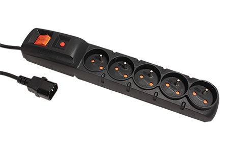 Vícenásobná zásuvka pro výstup UPS, 230V/10A, 5x zásuvka CZ, vstup IEC320 C14, vypínač, přepěťová ochrana, 3m