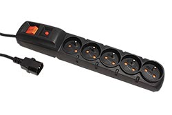 Vícenásobná zásuvka pro výstup UPS, 230V/10A, 5x zásuvka CZ, vstup IEC320 C14, vypínač, přepěťová ochrana, 3m