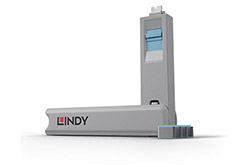 Záslepka pro USB C port, 4ks + klíč, modrá