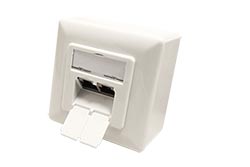 Zásuvka 2x RJ45 kat. 6, STP, na omítku, horizontální přívod, bílá