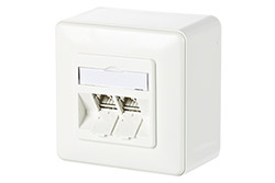 Zásuvka na omítku, 2x MC modul RJ45 kat. 6a 180°, bílá