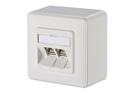 Zásuvka na omítku, 2x MC modul RJ45 kat. 6a, 270°, bílá