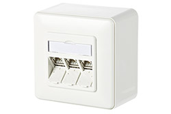 Zásuvka na omítku, 3x MC modul RJ45 kat. 6a 180°, bílá