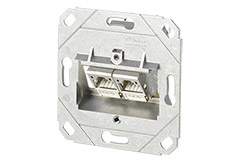 Zásuvka pod omítku, 2x MC modul RJ45 kat. 6a 180°, bez čela, bílá