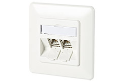 Zásuvka pod omítku, 2x MC modul RJ45 kat. 6a 180°, bílá