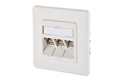 Zásuvka pod omítku, 3x MC modul RJ45 kat. 6a, 270°, bílá