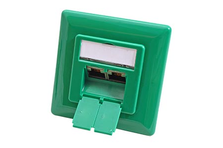 Zásuvka STP kat. 6 pod omítku, 2 konektory, vertikální přívod, zelená